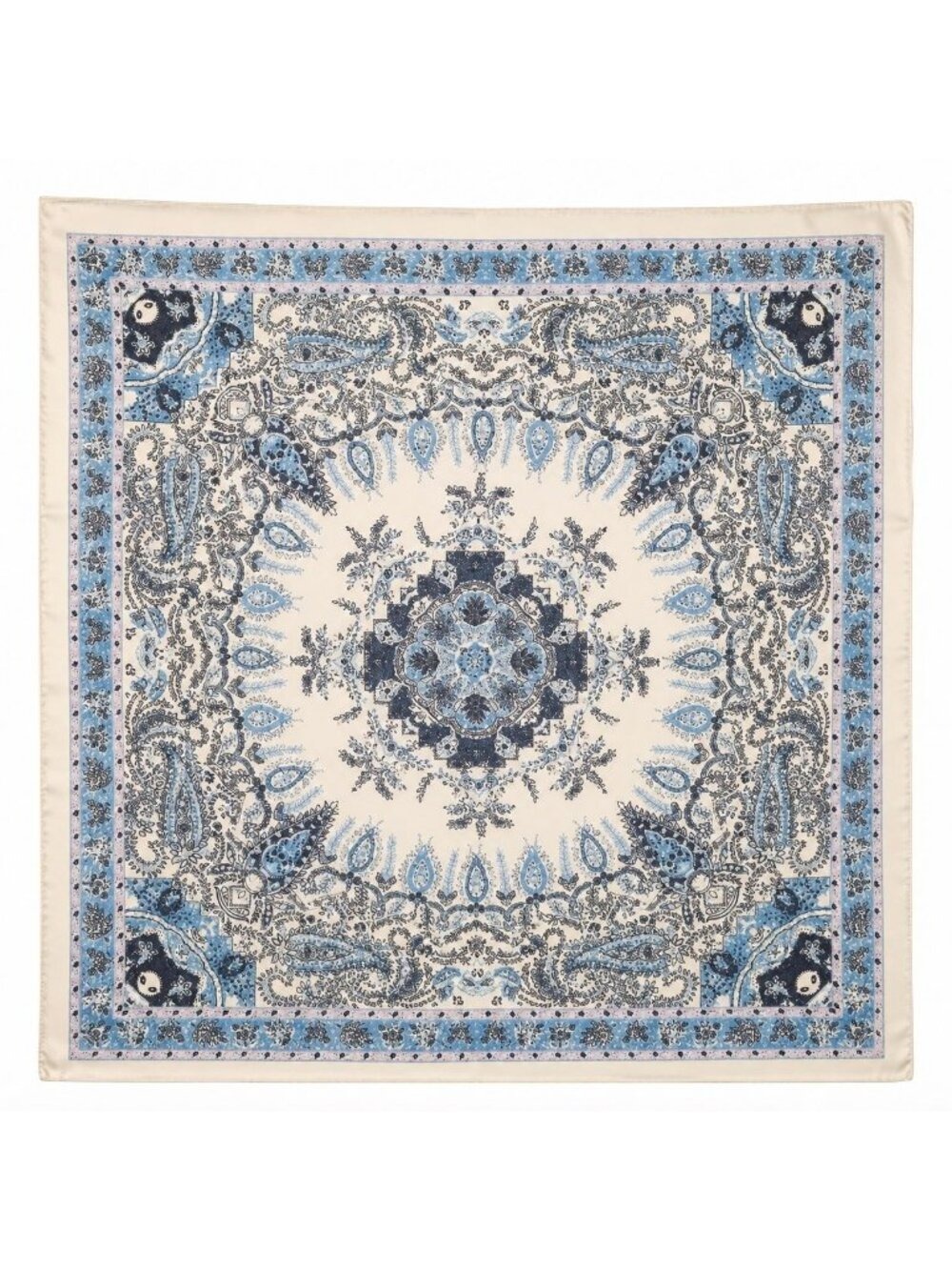 Blue Paisley Wild Rag Scarf 27x27 Satin Western Bandana